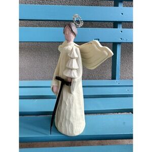 Vintage Tall Carved Wooden Painted Angel W Halo 8